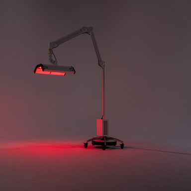 Body Balance System ApolloArc Red Light Therapy Device - Adjustable Arm LED Treatment for Targeted Pain Relief and Skin Rejuvenation Powered on With Wheeled Base