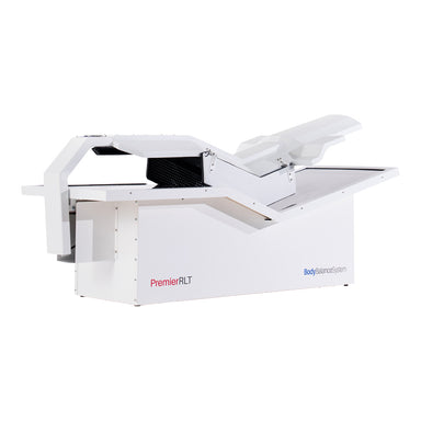 Body Balance System PremierRLT Zero gravity red light therapy bed with canopy closed on white background