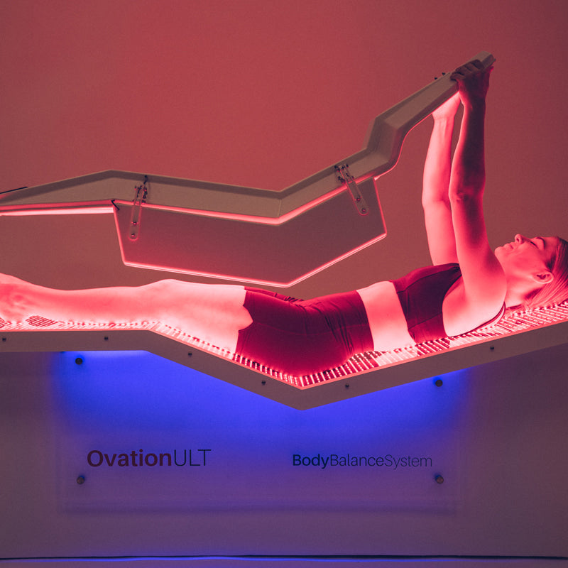 Body Balance System OvationULT Red Light Therapy Bed Side View With Model