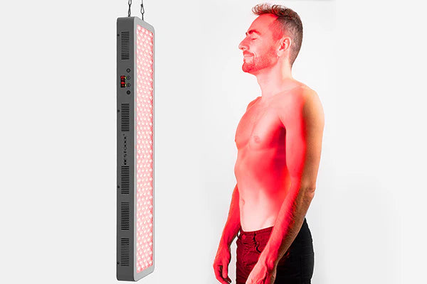 Model Demonstrating Panel -Bestqool Pro200 Full-Body Red Light Therapy Panel-4 Wavelengths for Advanced Treatment