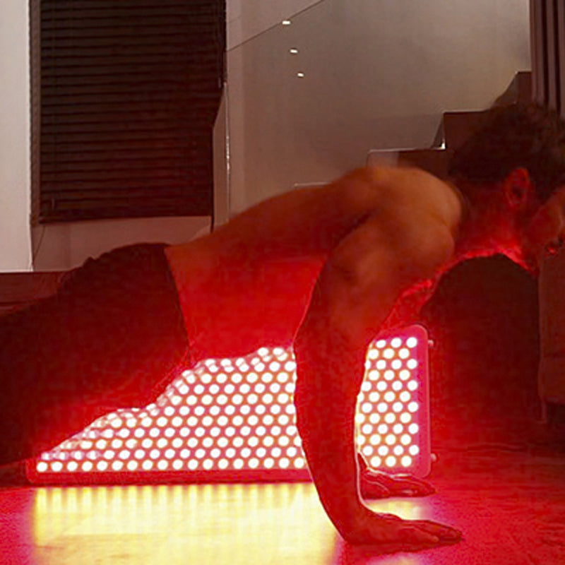 Model Using Unit While Exercising - Bestqool Pro300 Full-Body Red Light Therapy Panel-4 Wavelengths for Advanced Treatment