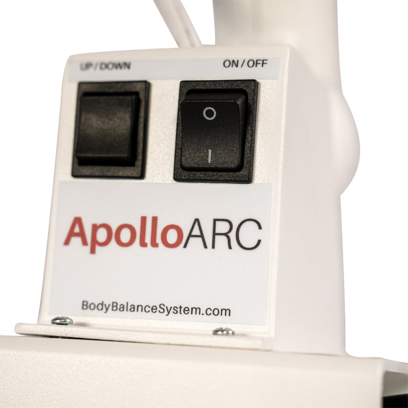 Close-up of the control switches on the Body Balance System ApolloARC red light therapy panel