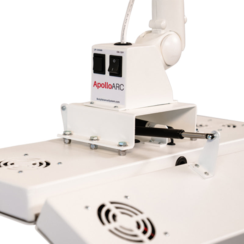 Close-up of the Body Blaance System ApolloARC red light therapy panel Mounty hardware and control panels